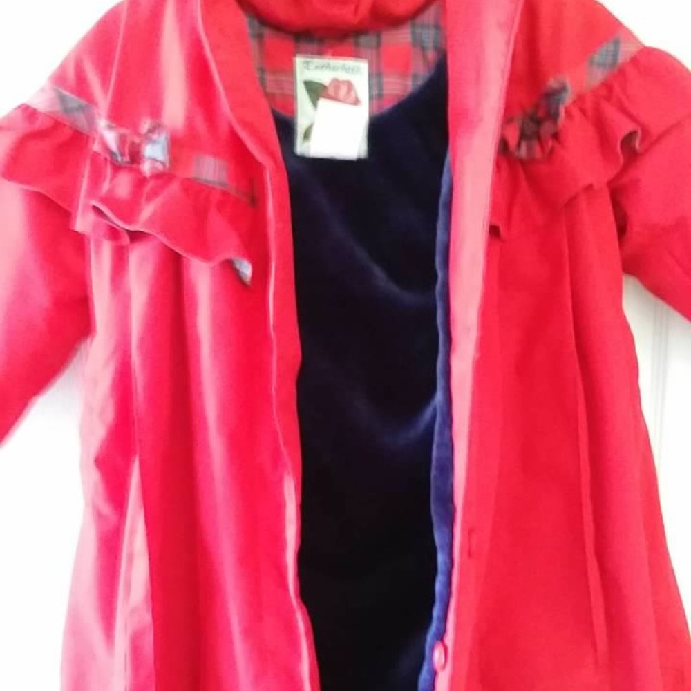 Rothschild Red Winter Dress Coat Girl Plaid Trim 7 - Picture 3 of 8